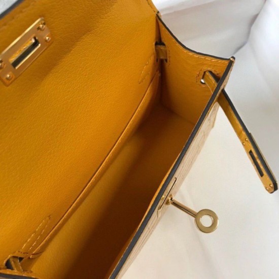 Migliore Repliche Hermes Kelly Mini II Borsa Yellow Embossed Crocodile Economiche Outlet Online
