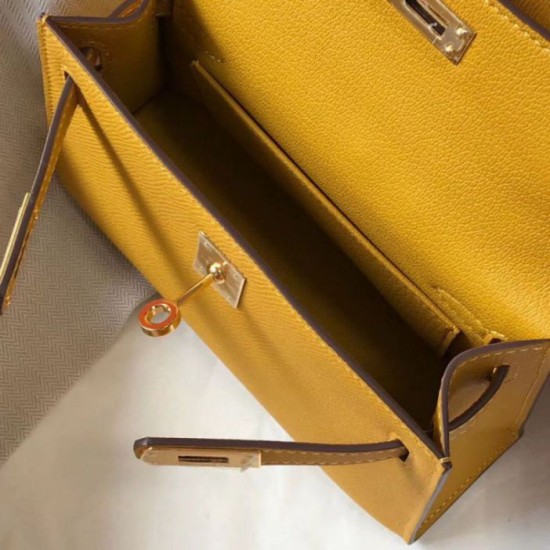 Borsa Hermes Kelly Mini II gialla Epsom Replica originale di alta qualità Miglior Falso Borsa Hermes Kelly Mini II gialla Epsom Economiche Premium