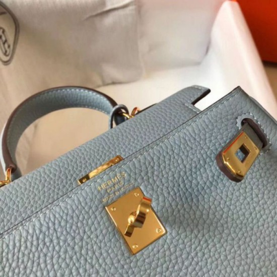 Miglior Falso Borsa Hermes Mini Kelly 20cm blu Lin Clemence Economiche Premium