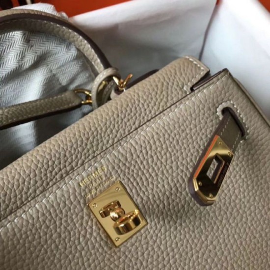 Replica perfetta Borsa Hermes Mini Kelly 20cm grigia Clemence Imitazione Outlet Online