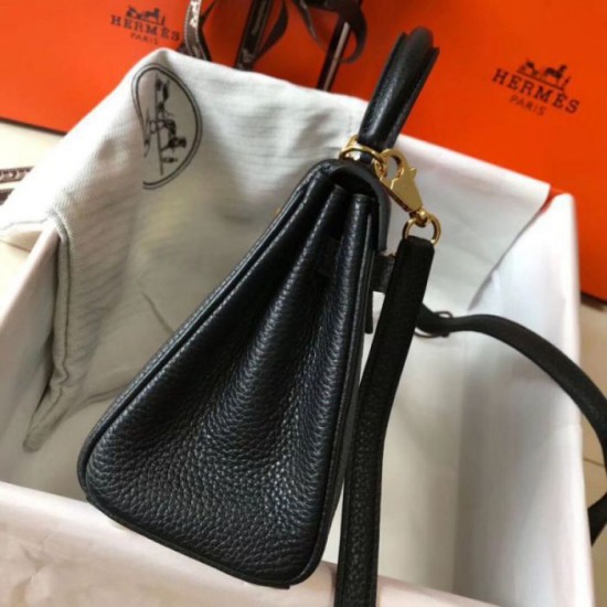 Migliore Repliche Borsa Hermes Mini Kelly 20cm nera Clemence Economiche Outlet Online