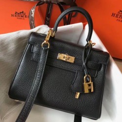 Migliore Repliche Borsa Hermes Mini Kelly 20cm nera Clemence Economiche Outlet Online