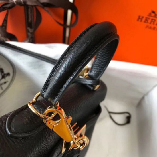 Migliore Repliche Borsa Hermes Mini Kelly 20cm nera Clemence Economiche Outlet Online