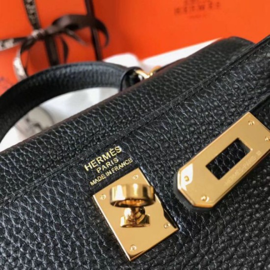 Migliore Repliche Borsa Hermes Mini Kelly 20cm nera Clemence Economiche Outlet Online