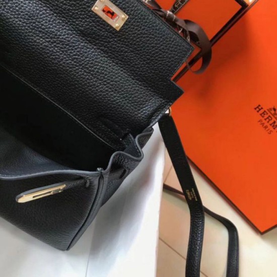 Migliore Repliche Borsa Hermes Mini Kelly 20cm nera Clemence Economiche Outlet Online
