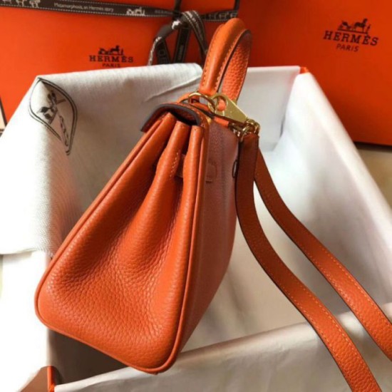 Migliore Repliche Hermes Mini Kelly 20cm Borsa Arancione Clemence Economiche Outlet Online