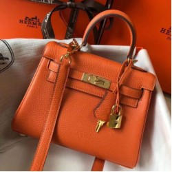 Migliore Repliche Hermes Mini Kelly 20cm Borsa Arancione Clemence Economiche Outlet Online