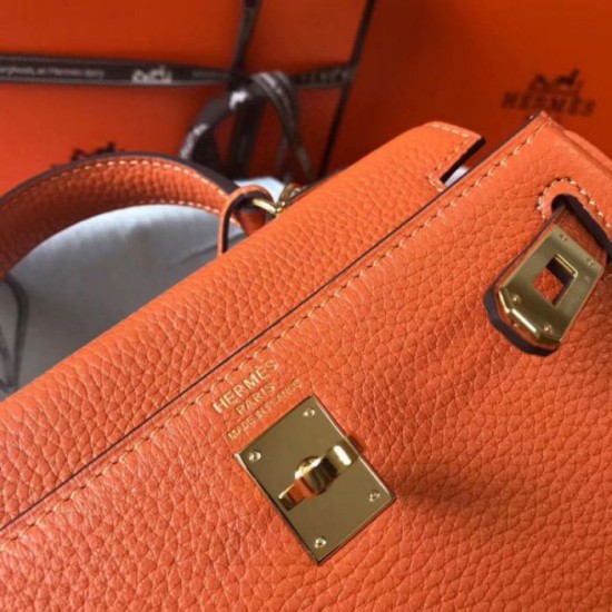 Migliore Repliche Hermes Mini Kelly 20cm Borsa Arancione Clemence Economiche Outlet Online