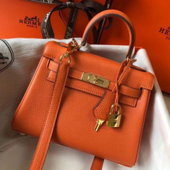 Migliore Repliche Hermes Mini Kelly 20cm Borsa Arancione Clemence Economiche Outlet Online