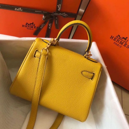 Replica perfetta Hermes Mini Kelly 20cm Borsa Giallo Clemence Imitazione Outlet Online
