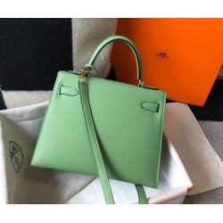 Replica perfetta Hermes Kelly 25cm Sellier Borsa Vert Criquet Epsom Imitazione Outlet Online