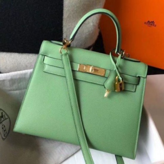 Replica perfetta Hermes Kelly 25cm Sellier Borsa Vert Criquet Epsom Imitazione Outlet Online