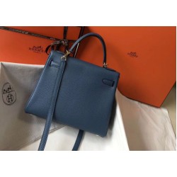 Borsa Hermes Kelly 28cm Retourne blu agata Clemence Replica originale di alta qualità Replica perfetta Borsa Hermes Kelly 28cm Retourne blu agata Clemence Imitazione Outlet Online