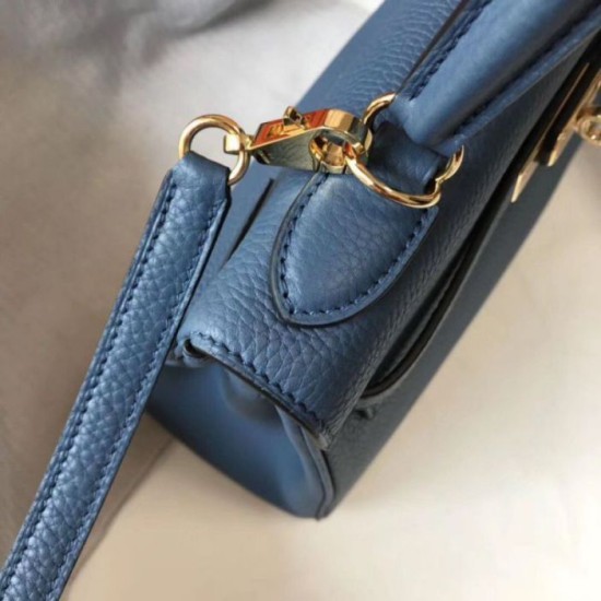 Replica perfetta Borsa Hermes Kelly 28cm Retourne blu agata Clemence Imitazione Outlet Online