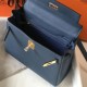 Replica perfetta Borsa Hermes Kelly 28cm Retourne blu agata Clemence Imitazione Outlet Online