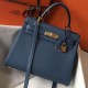 Replica perfetta Borsa Hermes Kelly 28cm Retourne blu agata Clemence Imitazione Outlet Online