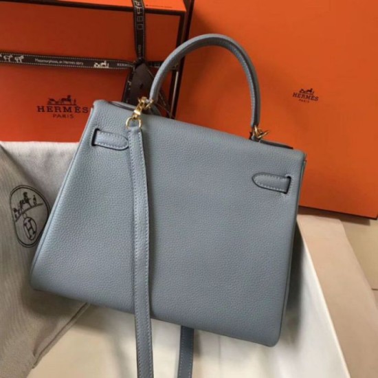 Replica perfetta Hermes Kelly 28cm Retourne Borsa Blue Lin Clemence Imitazione Outlet Online