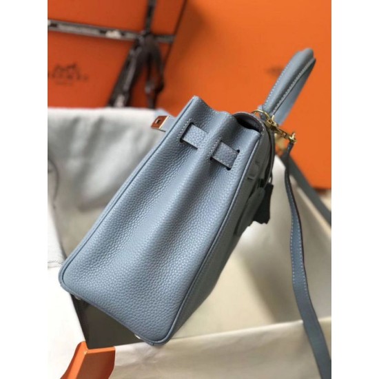 Replica perfetta Hermes Kelly 28cm Retourne Borsa Blue Lin Clemence Imitazione Outlet Online