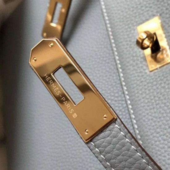 Replica perfetta Hermes Kelly 28cm Retourne Borsa Blue Lin Clemence Imitazione Outlet Online