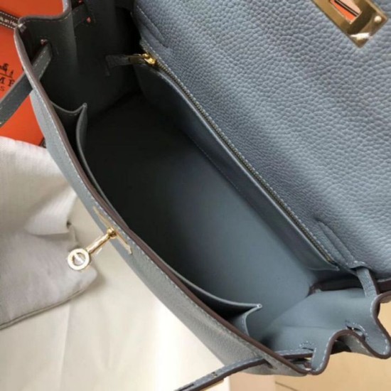 Replica perfetta Hermes Kelly 28cm Retourne Borsa Blue Lin Clemence Imitazione Outlet Online