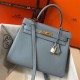 Replica perfetta Hermes Kelly 28cm Retourne Borsa Blue Lin Clemence Imitazione Outlet Online