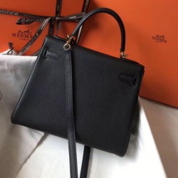 Replica perfetta Hermes Kelly 28cm Retourne Borsa Nero Clemence Imitazione Outlet Online