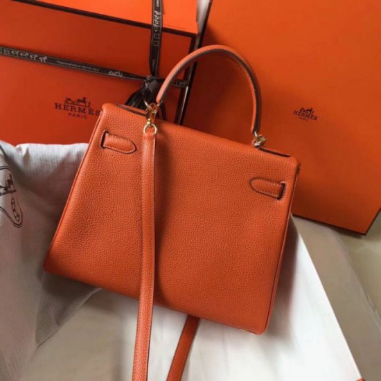 Perfette Qualità Repliche Hermes Kelly 28cm Retourne Borsa Orange Clemence Imitazione
