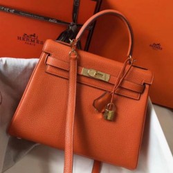 Perfette Qualità Repliche Hermes Kelly 28cm Retourne Borsa Orange Clemence Imitazione