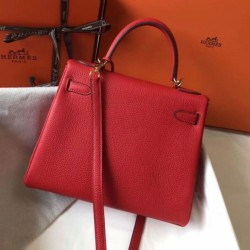 Migliore Repliche Borsa Hermes Kelly 28cm Retourne rossa Clemence Economiche Outlet Online