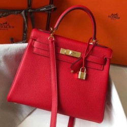 Migliore Repliche Borsa Hermes Kelly 28cm Retourne rossa Clemence Economiche Outlet Online