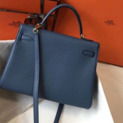 Migliore Repliche Borsa Hermes Kelly 32cm Retourne blu agata Clemence Economiche Outlet Online