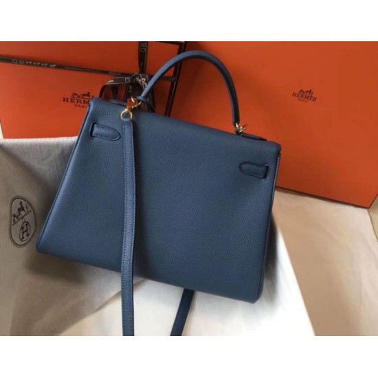 Migliore Repliche Borsa Hermes Kelly 32cm Retourne blu agata Clemence Economiche Outlet Online