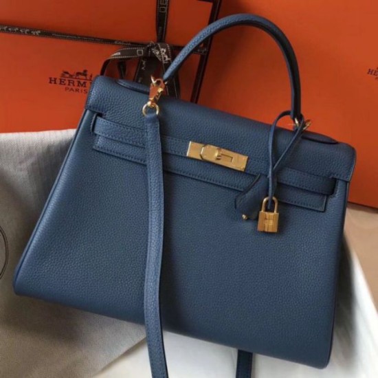 Migliore Repliche Borsa Hermes Kelly 32cm Retourne blu agata Clemence Economiche Outlet Online