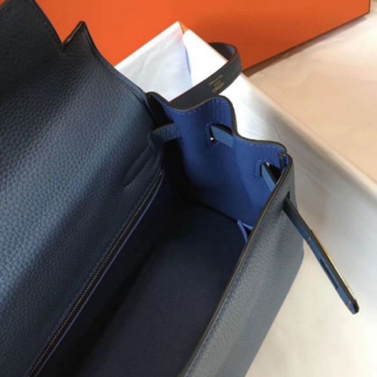 Migliore Repliche Borsa Hermes Kelly 32cm Retourne blu agata Clemence Economiche Outlet Online