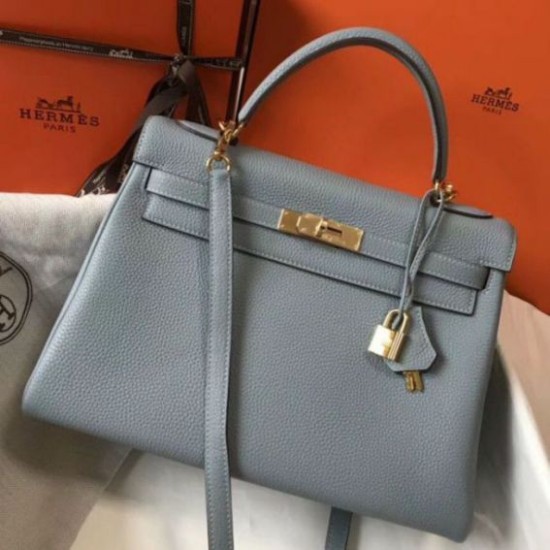 Perfette Qualità Repliche Hermes Kelly 32cm Retourne Borsa Blu Lin Clemence Imitazione