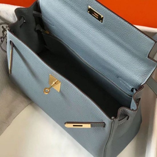 Perfette Qualità Repliche Hermes Kelly 32cm Retourne Borsa Blu Lin Clemence Imitazione