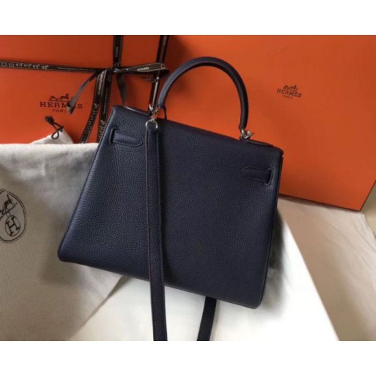 Migliore Repliche Hermes Kelly 32cm Retourne Borsa Blu Navy Clemence Economiche Outlet Online