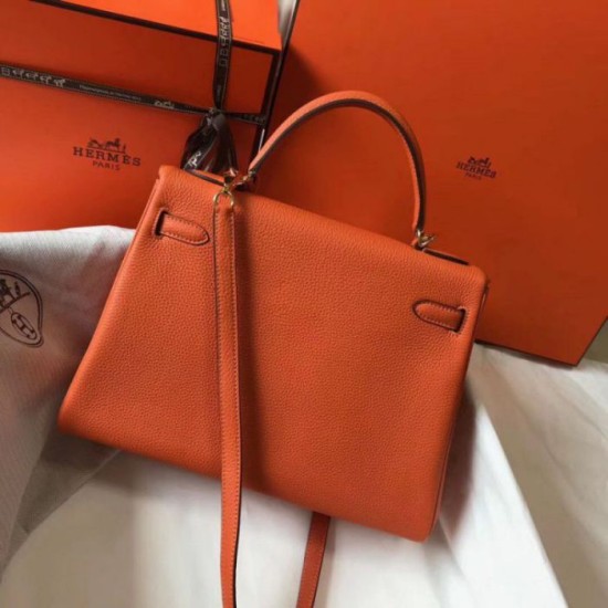 Migliore Repliche Hermes Kelly 32cm Retourne Borsa Arancione Clemence Economiche Outlet Online
