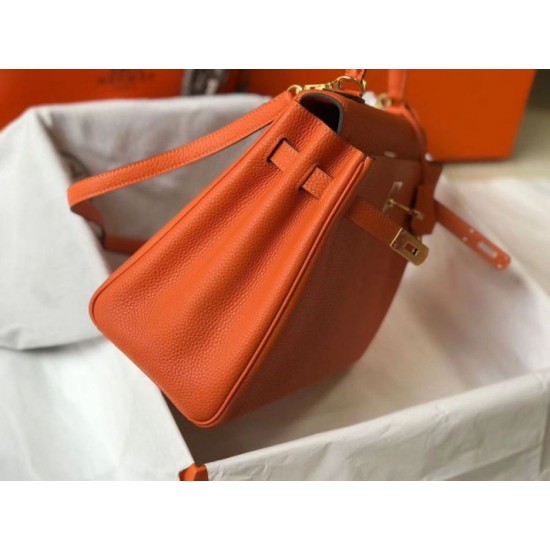 Migliore Repliche Hermes Kelly 32cm Retourne Borsa Arancione Clemence Economiche Outlet Online
