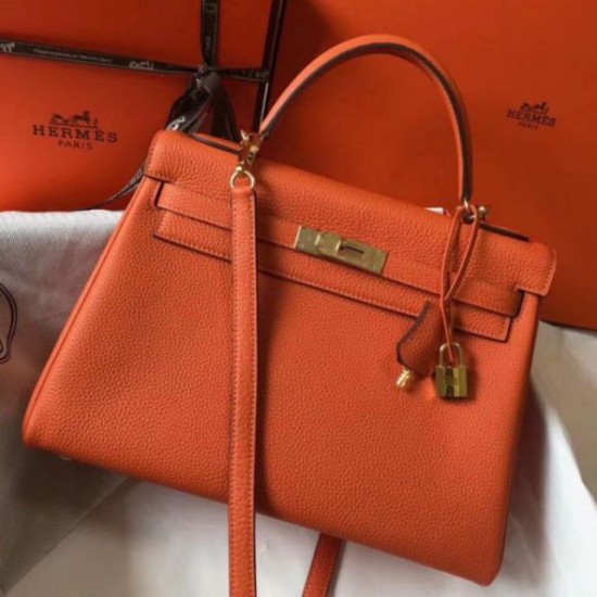 Migliore Repliche Hermes Kelly 32cm Retourne Borsa Arancione Clemence Economiche Outlet Online