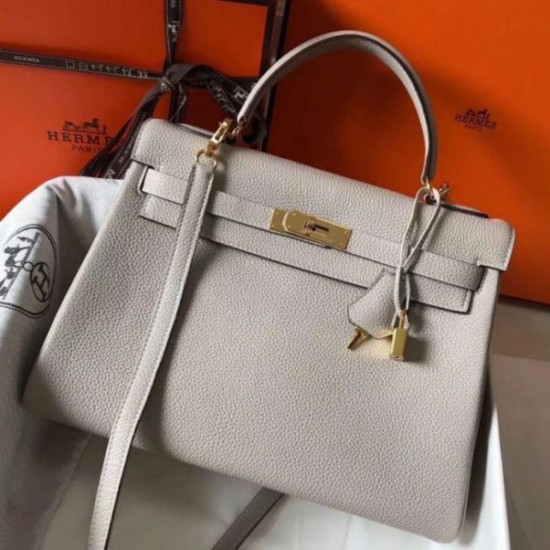 Replica perfetta Hermes Kelly 32cm Retourne Borsa Grigio Perla Clemence Imitazione Outlet Online