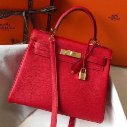 Miglior Falso Hermes Kelly 32cm Retourne Borsa Rossa Clemence Economiche Premium