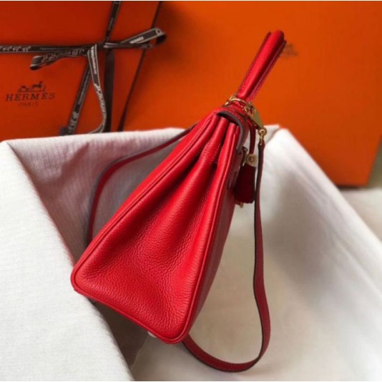 Miglior Falso Hermes Kelly 32cm Retourne Borsa Rossa Clemence Economiche Premium