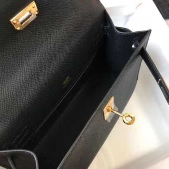Migliore Repliche Hermes Kelly Pochette Borsa Nero Epsom Economiche Outlet Online