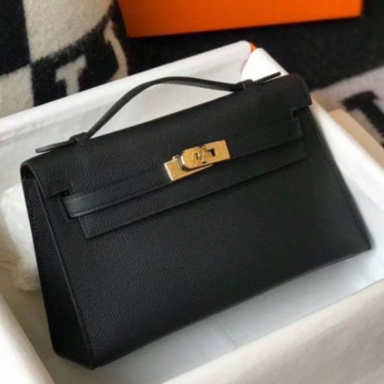 Migliore Repliche Hermes Kelly Pochette Borsa Nero Epsom Economiche Outlet Online