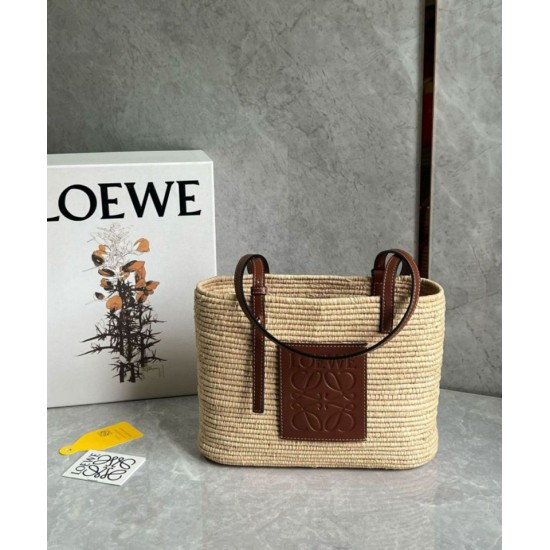 Replica perfetta Loewe Piccolo Square Basket Borsa Raffia e vitello marrone Imitazione Outlet Online