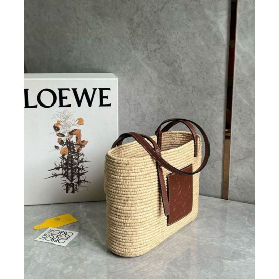 Replica perfetta Loewe Piccolo Square Basket Borsa Raffia e vitello marrone Imitazione Outlet Online