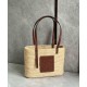 Replica perfetta Loewe Piccolo Square Basket Borsa Raffia e vitello marrone Imitazione Outlet Online