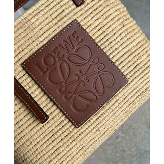 Replica perfetta Loewe Piccolo Square Basket Borsa Raffia e vitello marrone Imitazione Outlet Online