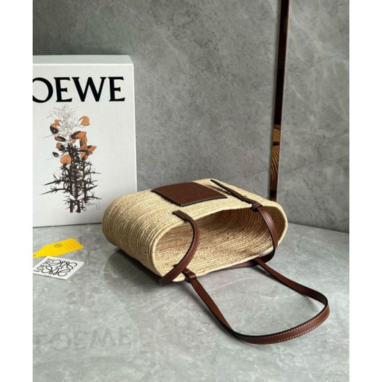 Replica perfetta Loewe Piccolo Square Basket Borsa Raffia e vitello marrone Imitazione Outlet Online